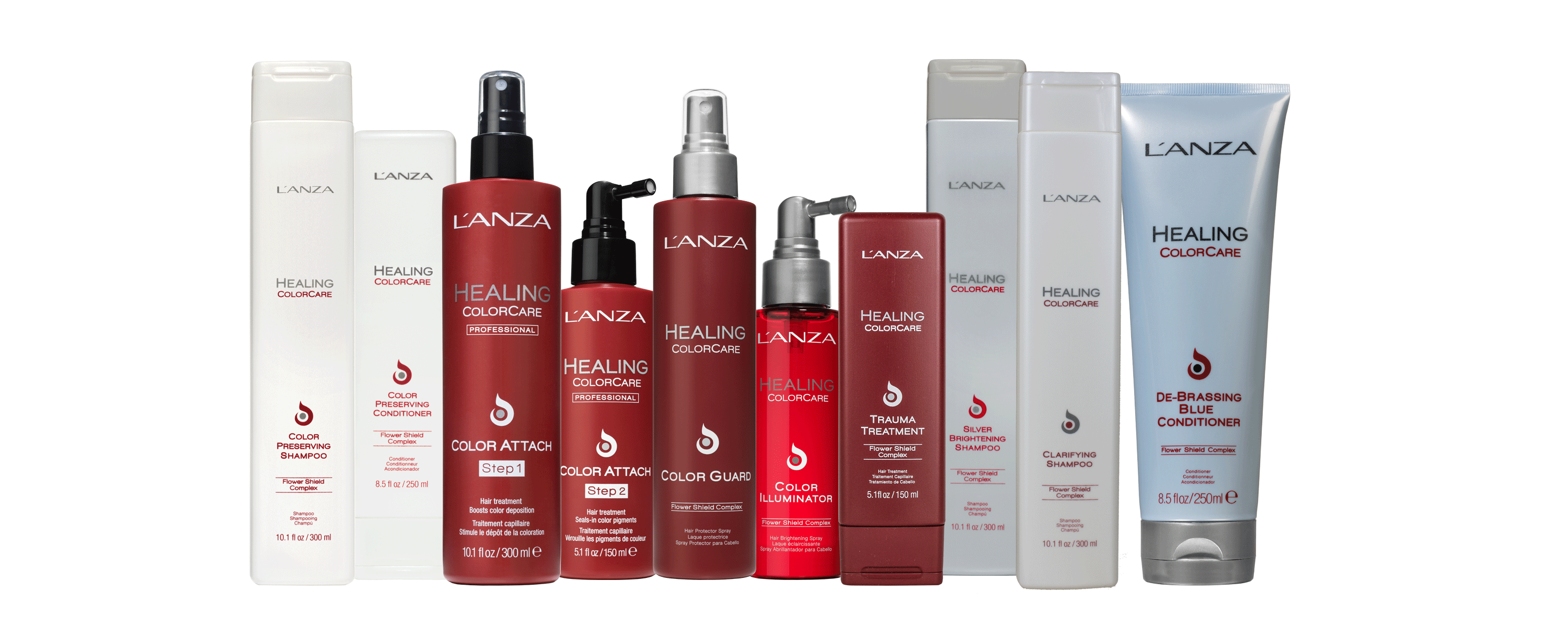 Collection of LANZA Healing ColorCare products lined up
